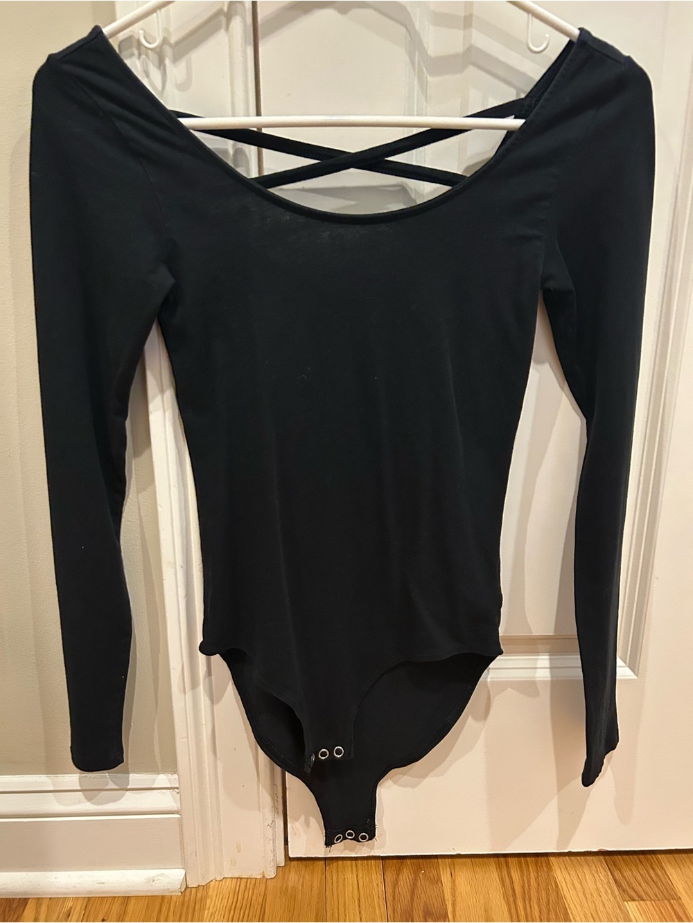 American Eagle Outfitters Black Long-Sleeve Crisscross Back Bodysuit